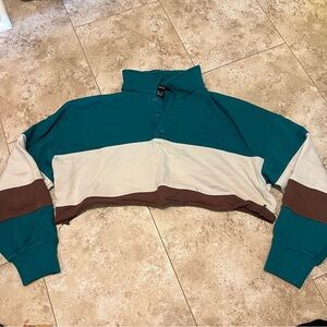 Forever 21 color block collared cropped sweatshirt
